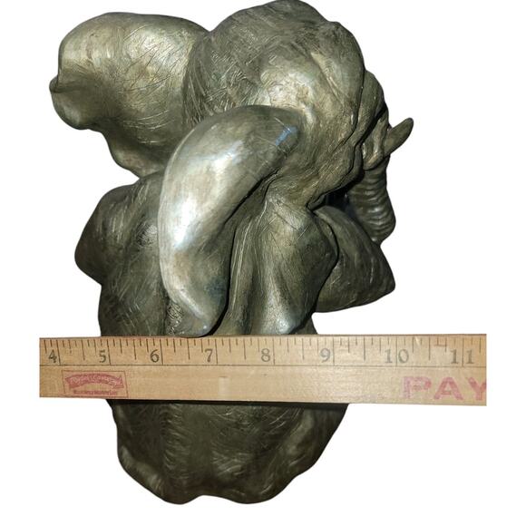 Large gray elephant ice bucket holder with silver metal bucket. 13” tall - Picture 7 of 8